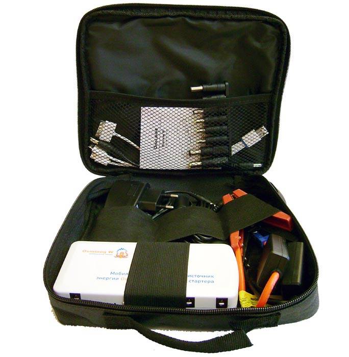 Пуско-зарядное устройство Osminog W - Комплектуется удобным чехлом - сумкой, в который умещается весь набор переходников и проводов